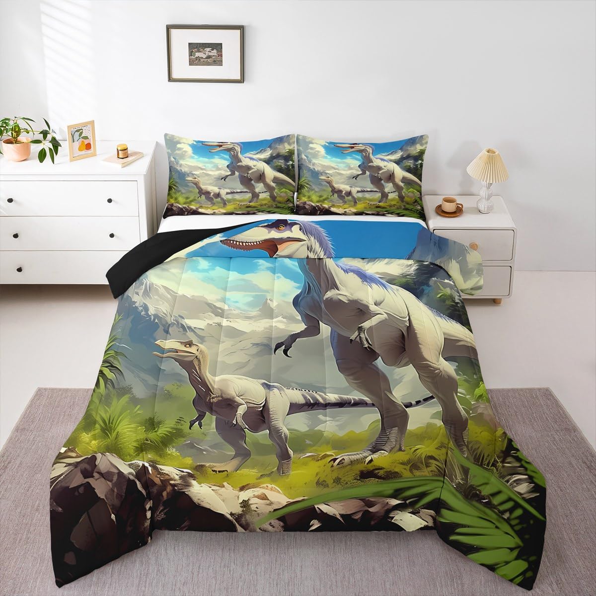 Feelyou Dino Dinosaur Comforter Set Twin Size Kids Boys Bedding