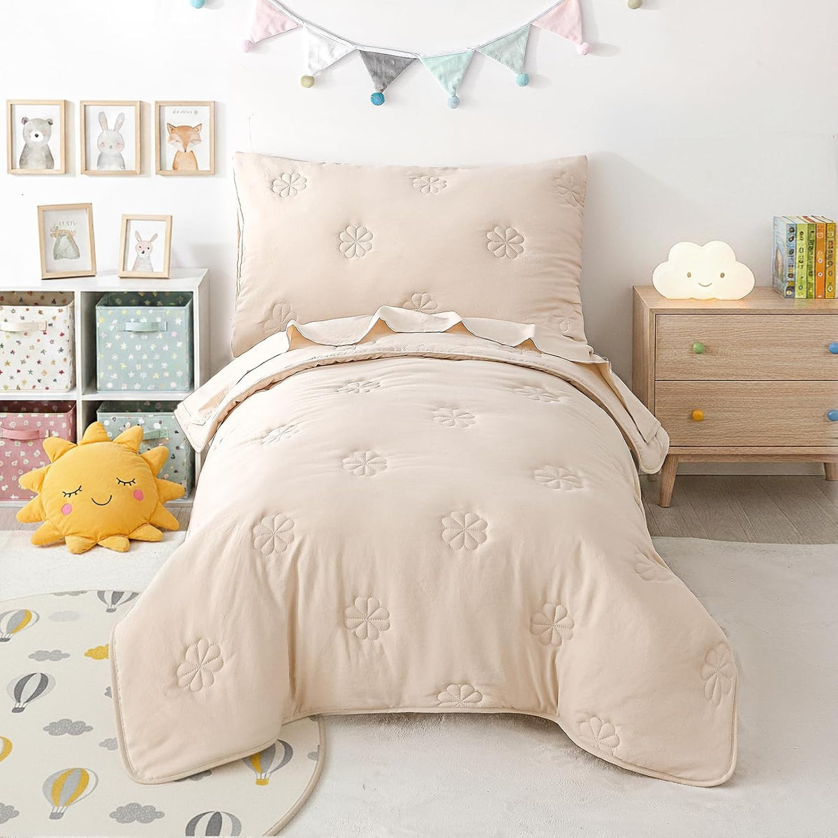 Toddler Bedding Sets for Girls Boys Kids Soft Comforter Set Beige