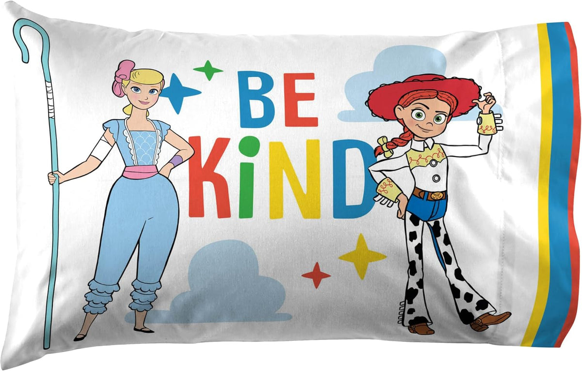 Jay Franco Kids Sheet Cartoon Set with Fitted, Flat Sheets & Pillow Cover - Ultra-Soft Bedding with Pillowcase for Room Decor, White - Toy Story, 4 Piece Queen