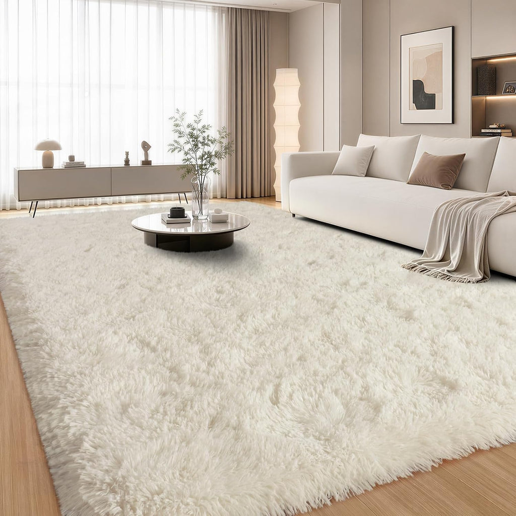 Large Cream White Rugs 5x7, Fluffy Shag Living Room Area Rugs