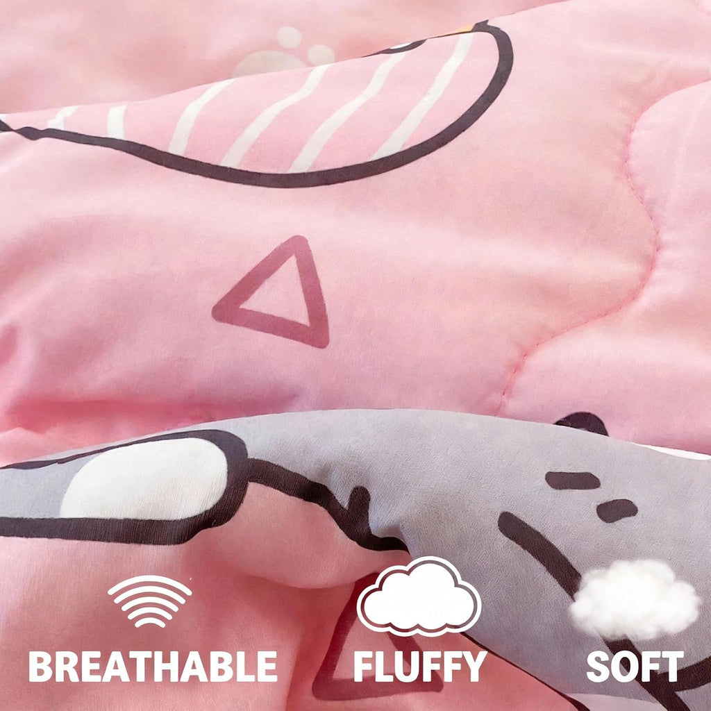 7 Piece Girls Cats Bedding Comforter Set Twin Size for Kids Bed in A Bag Pink Cute Cartoon Pet Cat Bedding Set for Boys Teens (1 Comforter, 1 Flat Sheet, 1 Fitted Sheet, 4 Pillow Sham) Gray