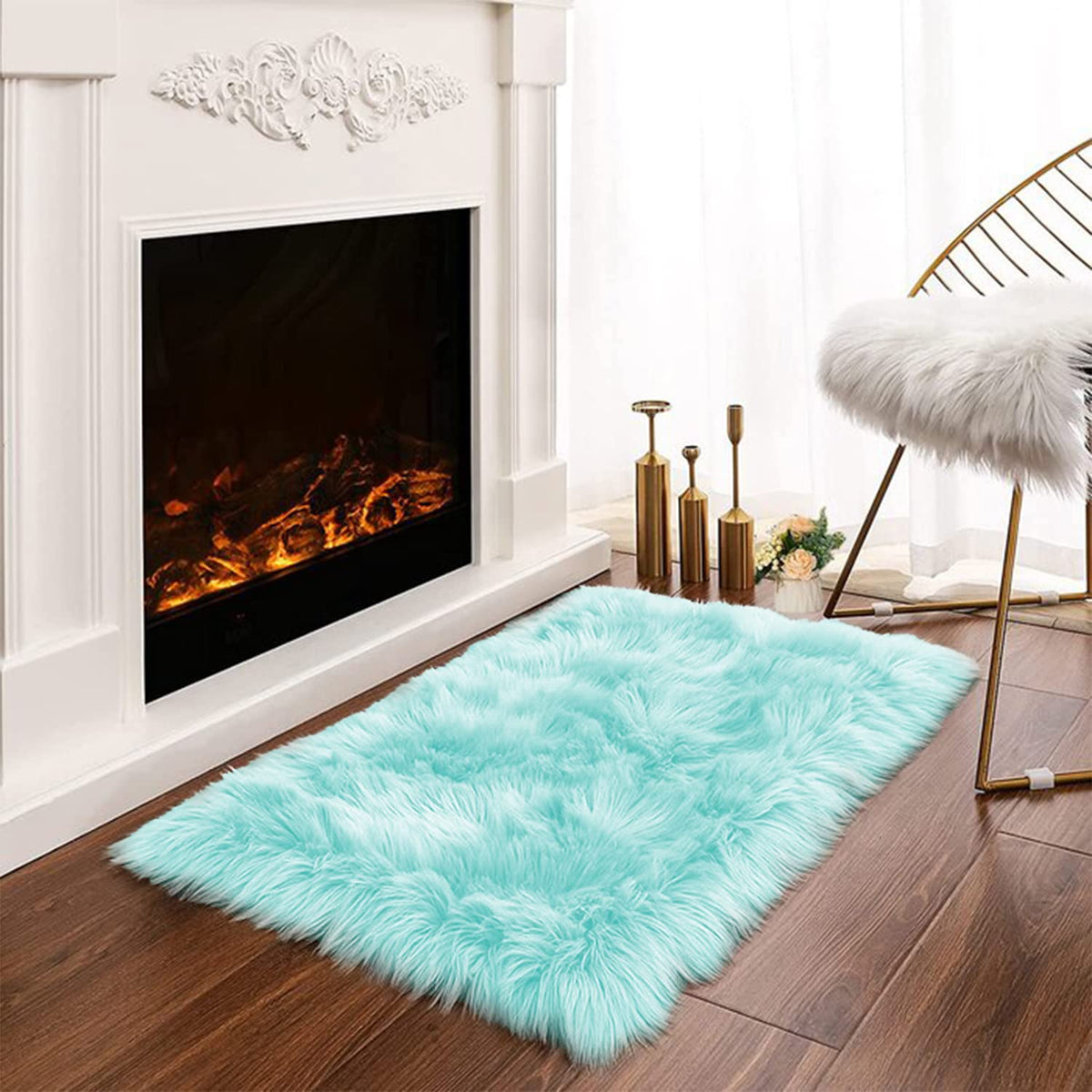 Latepis White Faux Fur Sheepskin Rug 4x6 for Living Room, Fuzzy Rugs Fluffy Washable Rug for Bedroom, Playroom, Luxury Room Decor, Rectangle
