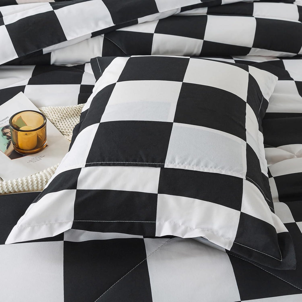 Caressma Black White Checkered Comforter Set, Twin Size Boys Bedding Set