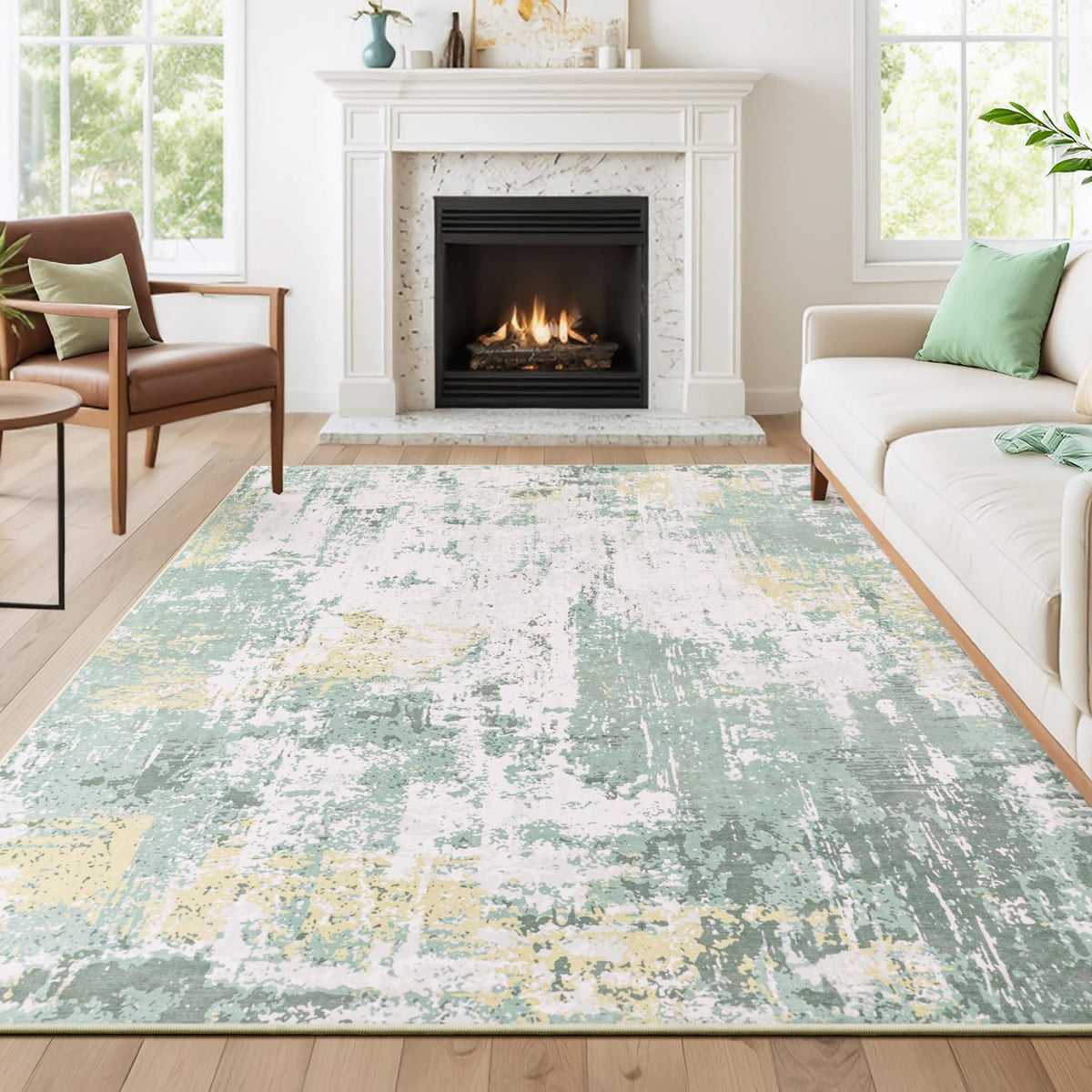 9x12 Area Rugs for Living Room, Large Washable Rug, Brown/Grey