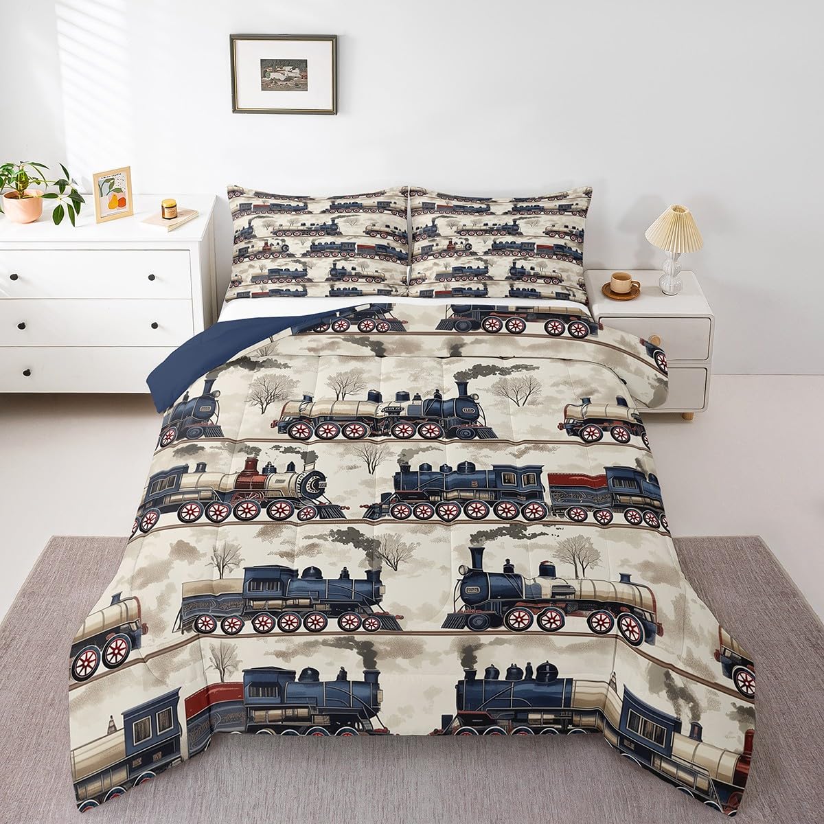 Erosebridal Cartoon Train Comforter Set Twin Kids Bedding for Boys Girls