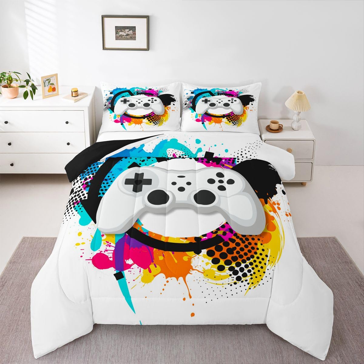 Erosebridal Girls Unicorn Comforter Set Twin Girls Bedding Set Cute Rainbow Unicorn Print Down Comforter Kids Cartoon Kawaii Duvet Insert Galaxy Stars Fantasy Room Decor Children Reversible Purple