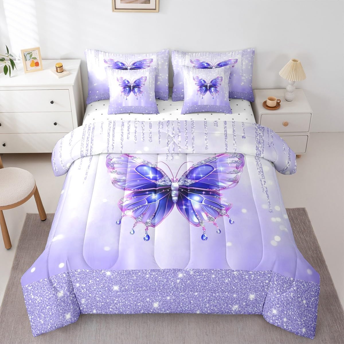 Feelyou Kids Pink Bowknot Bed in A Bag Twin Size, Personalized Initial A Comforter Set with Sheets Princess Glitter 7 Pieces Bedding Set Boys Girls Bow Alphabet Teens Bed Set Bedroom Decor 7Pcs