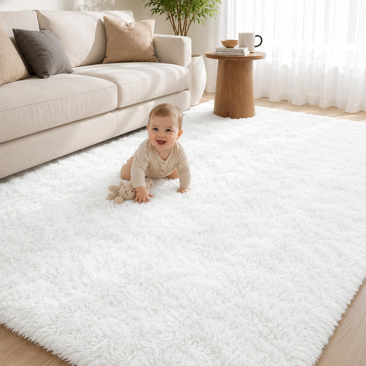 Tosuoka 4x6 Area Rugs for Bedroom, Soft Fluffy Shag Thick Black Rug