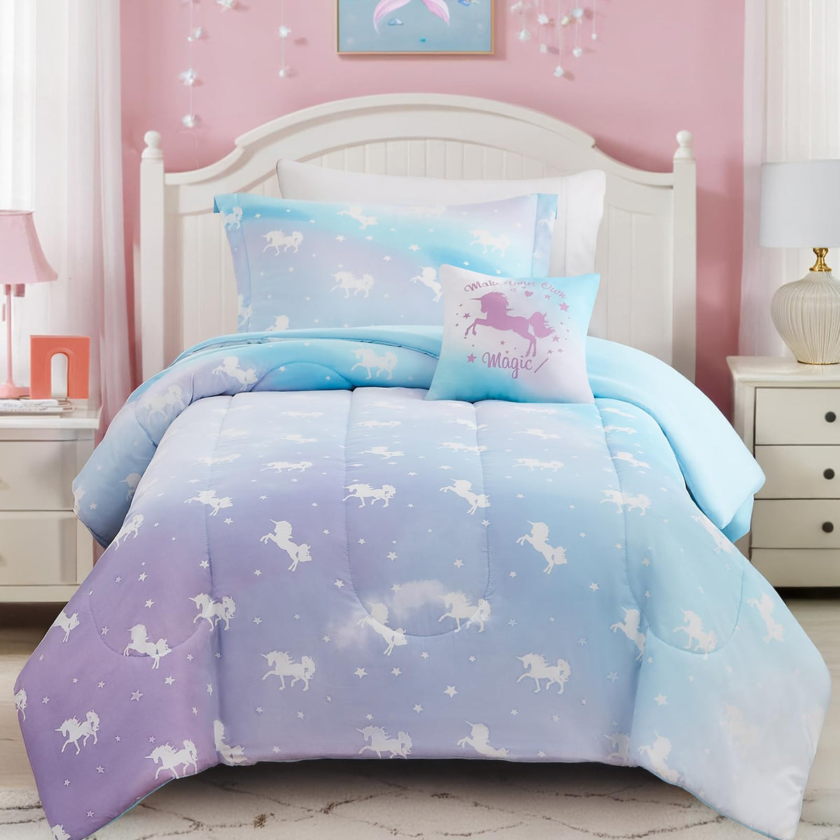 Twin Comforter Set for Girls-3 Pieces Mermaid Glow in the Dark Bedding Sets