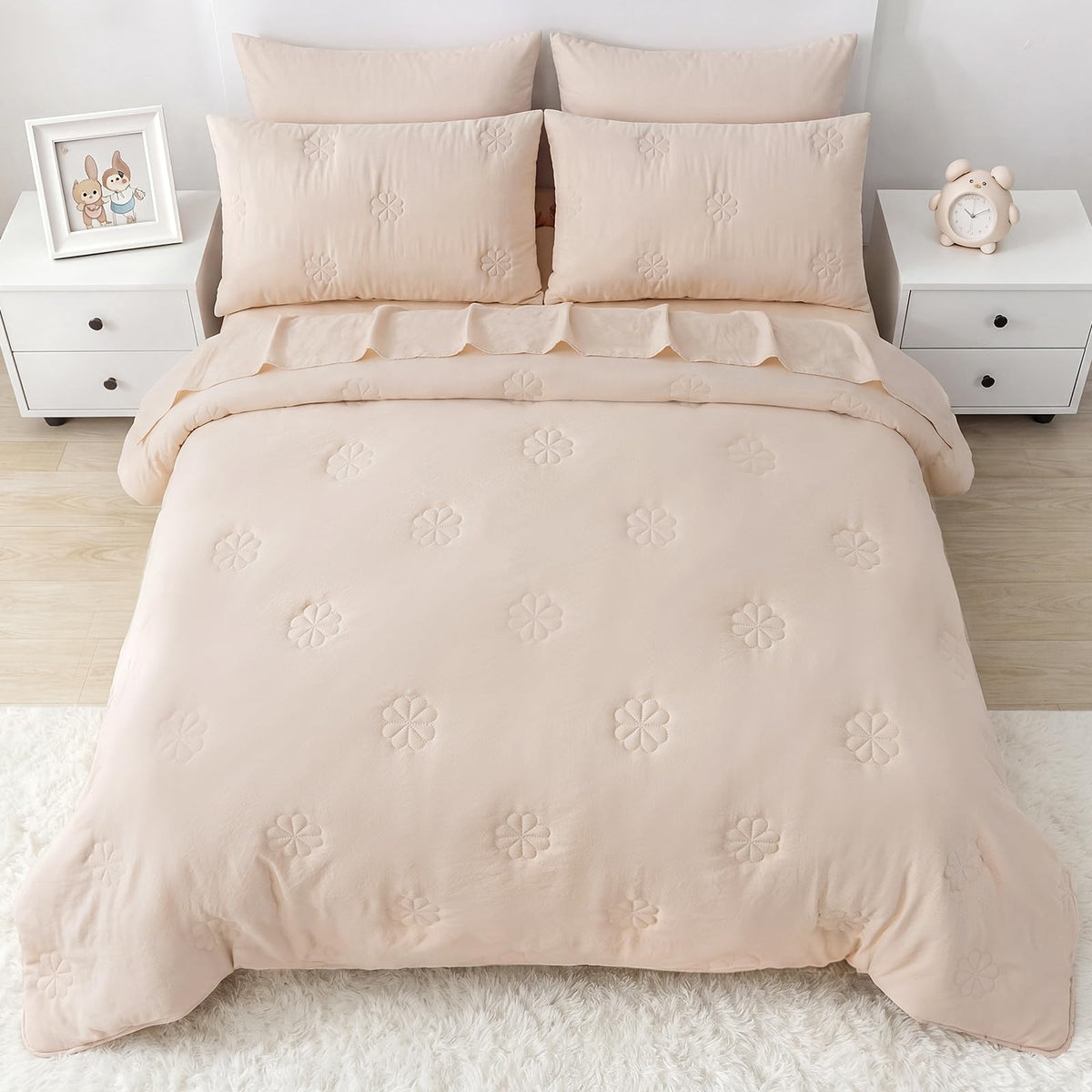 Toddler Bedding Sets for Girls Boys Kids Soft Comforter Set Beige