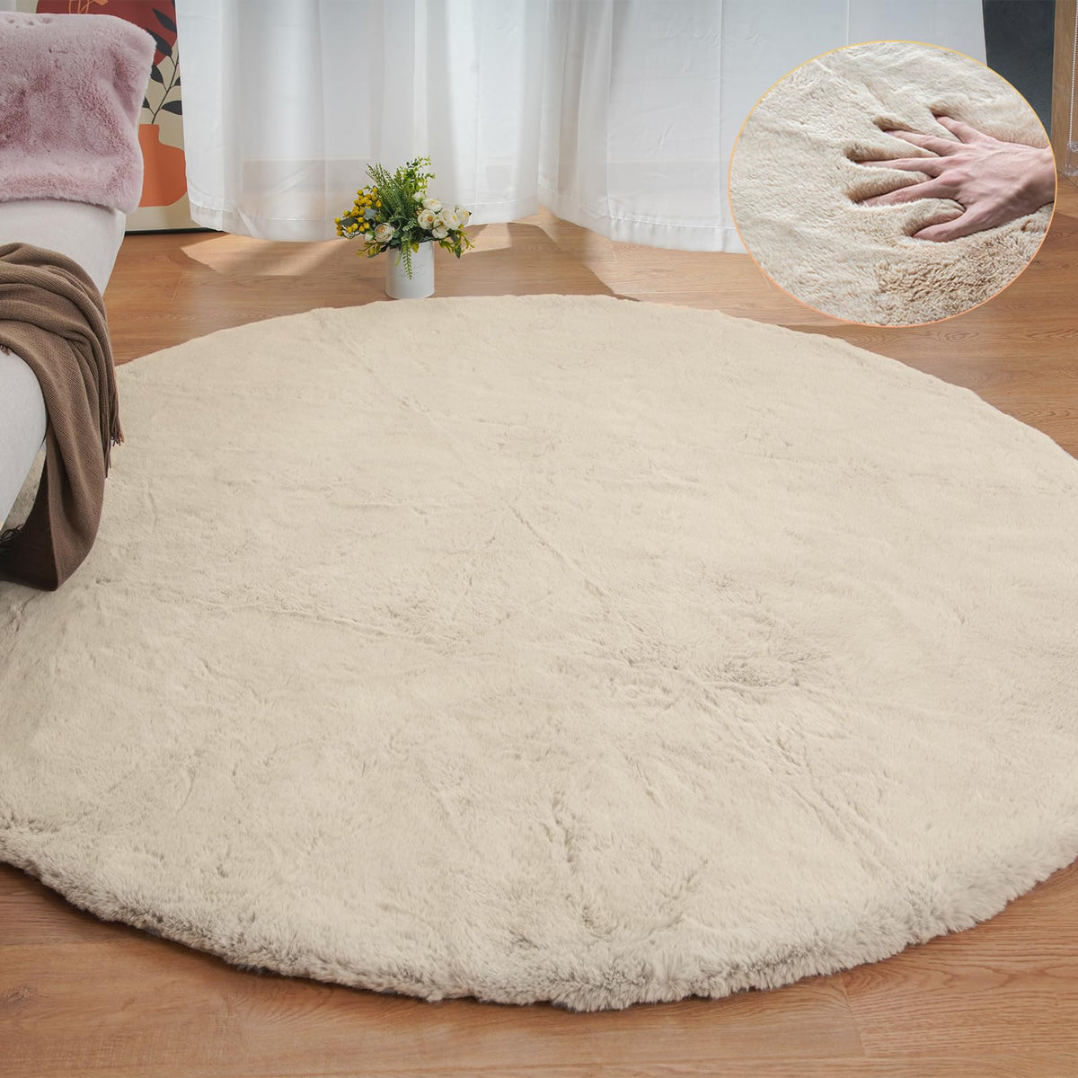 ORINOVA White Faux Bunny Fluffy Fur Rug Washable Area Rugs for Living Room Nursery Rugs for Bedroom 2x3 Rectange Rug Cute Home Décor