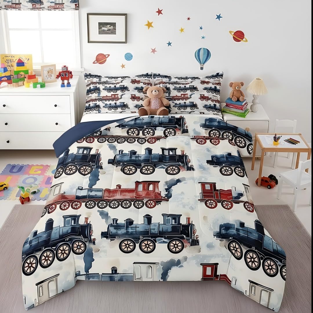 Erosebridal Cartoon Train Comforter Set Twin Kids Bedding for Boys Girls