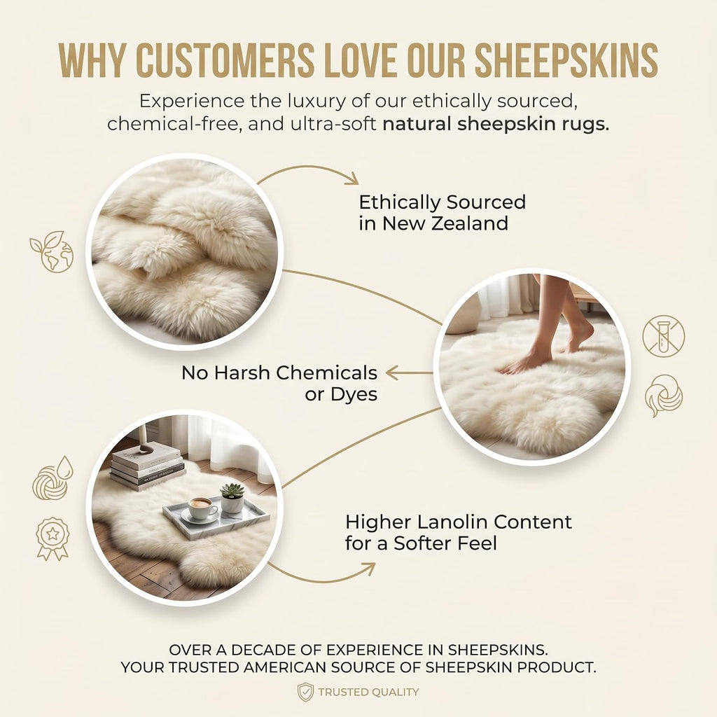 Genuine Sheepskin Rug & Chair Cover Ivory 2X3 Real Fur Throw for Bedroom