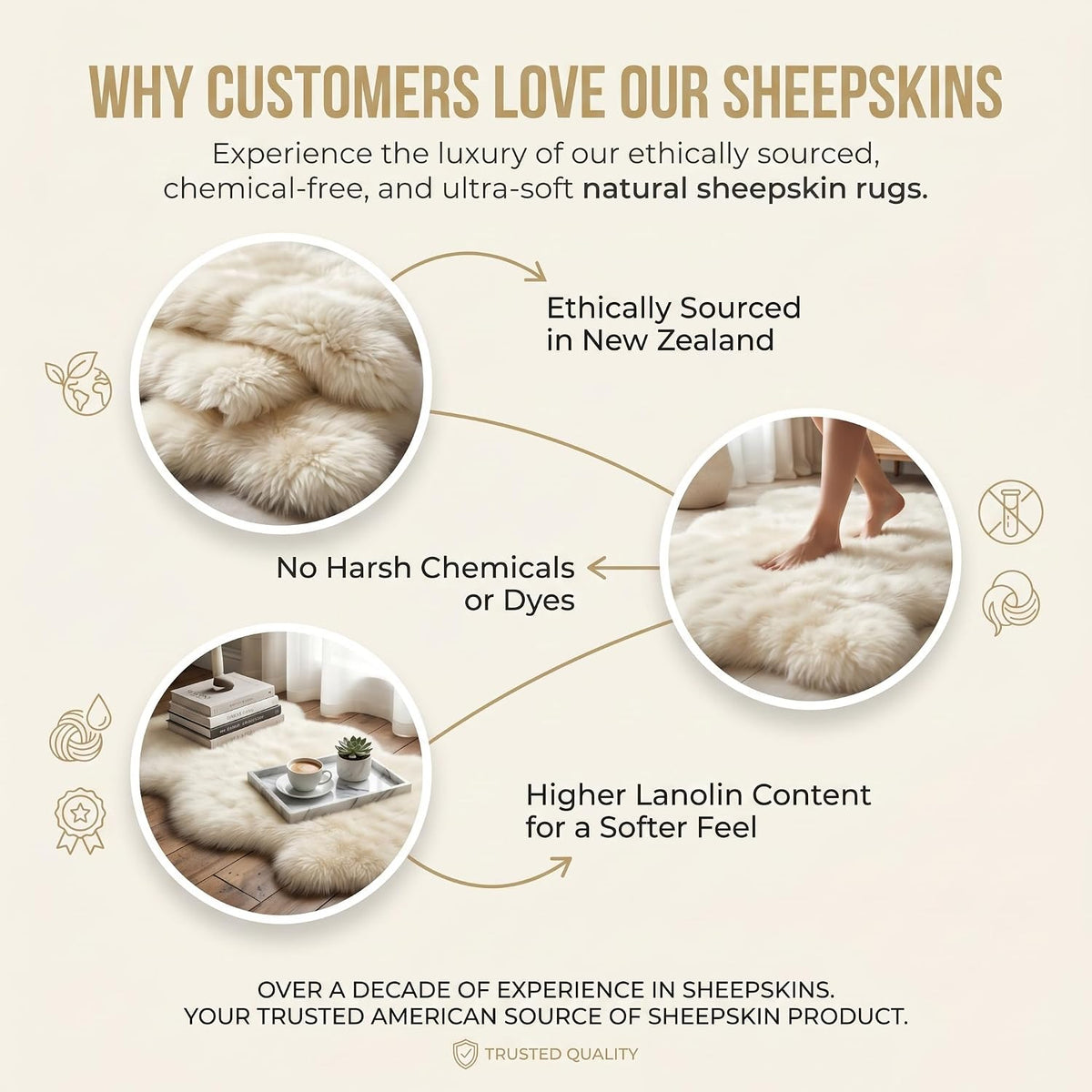 Genuine Sheepskin Rug & Chair Cover Ivory 2X3 Real Fur Throw for Bedroom