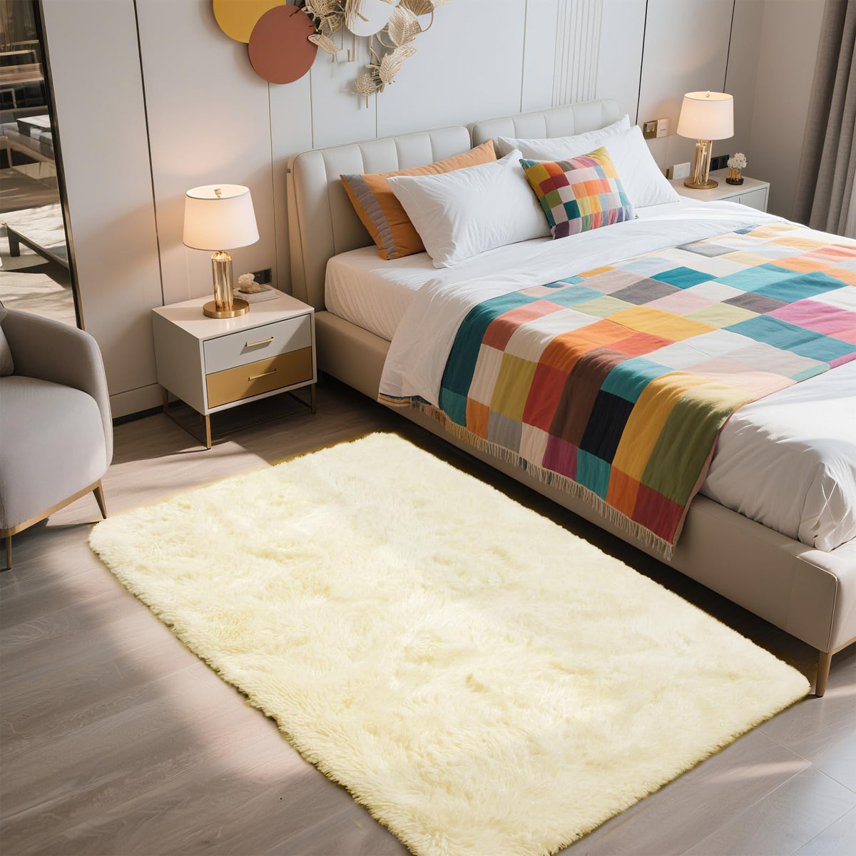 5x8 Shag Area Rug for Bedroom,Grey and Black Fluffy Rugs for Living Room