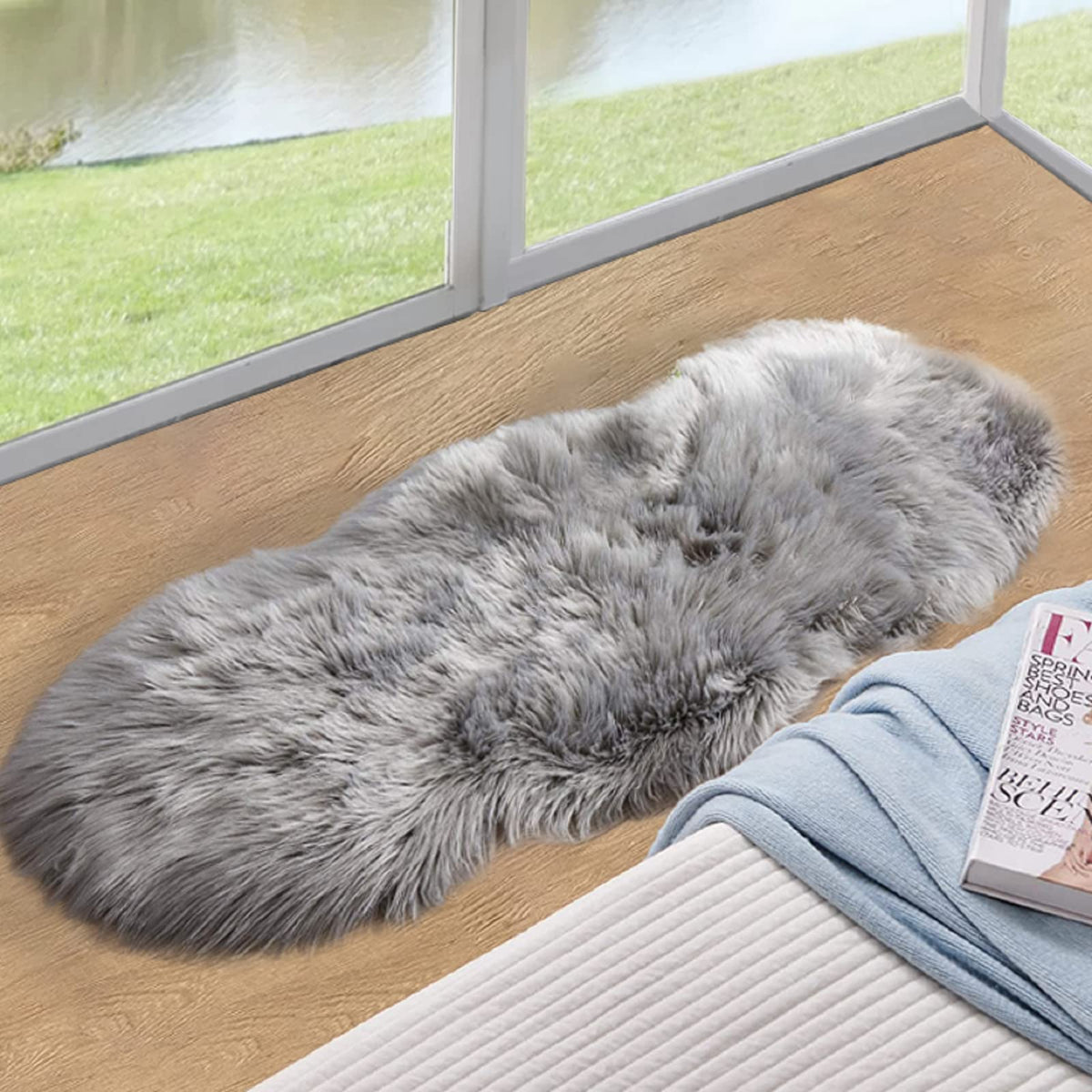 ORINOVA White Faux Sheepskin Fuzzy Fur Rugs for Bedroom Small Machine Washable Fluffy Area Rugs for Living Room 2x4 Shag Nursery Rug