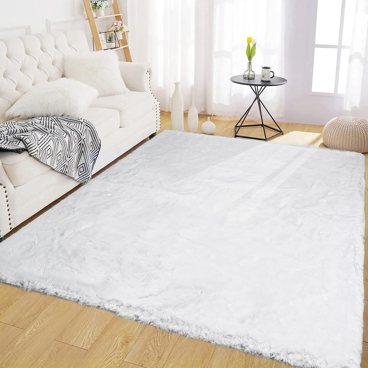 Latepis Washable Rugs 3x5 White Fluffy Shag Rug Shaggy Rug for Living Room Super Soft Area Rugs for Bedroom Nursery