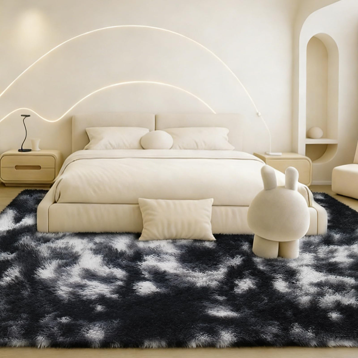 8x10 Cream Fluffy Shag Area Rug, Non-Slip Soft Carpet for Home