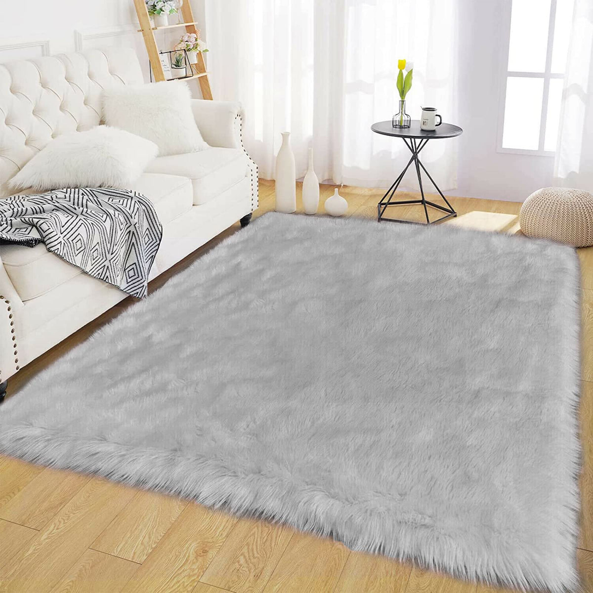 Latepis White Faux Fur Sheepskin Rug 4x6 for Living Room, Fuzzy Rugs Fluffy Washable Rug for Bedroom, Playroom, Luxury Room Decor, Rectangle