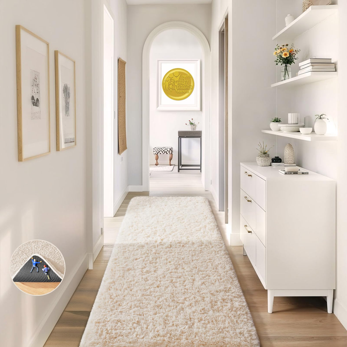 Ophanie Round Rugs 5Ft Ivory Circle Area Rug,Baby Nursery Living Room Bedroom Decor Circular Carpet 5 Foot,Fluffy Fuzzy Shag Plush Cream for Kids Boys Girls Teen with Over 99 pcs Pile fibers