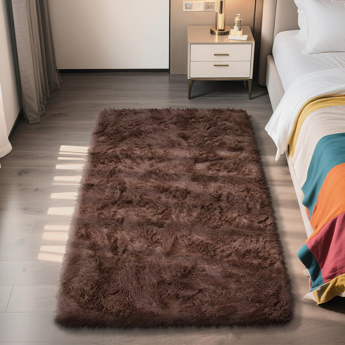 5x8 Shag Area Rug for Bedroom,Grey and Black Fluffy Rugs for Living Room