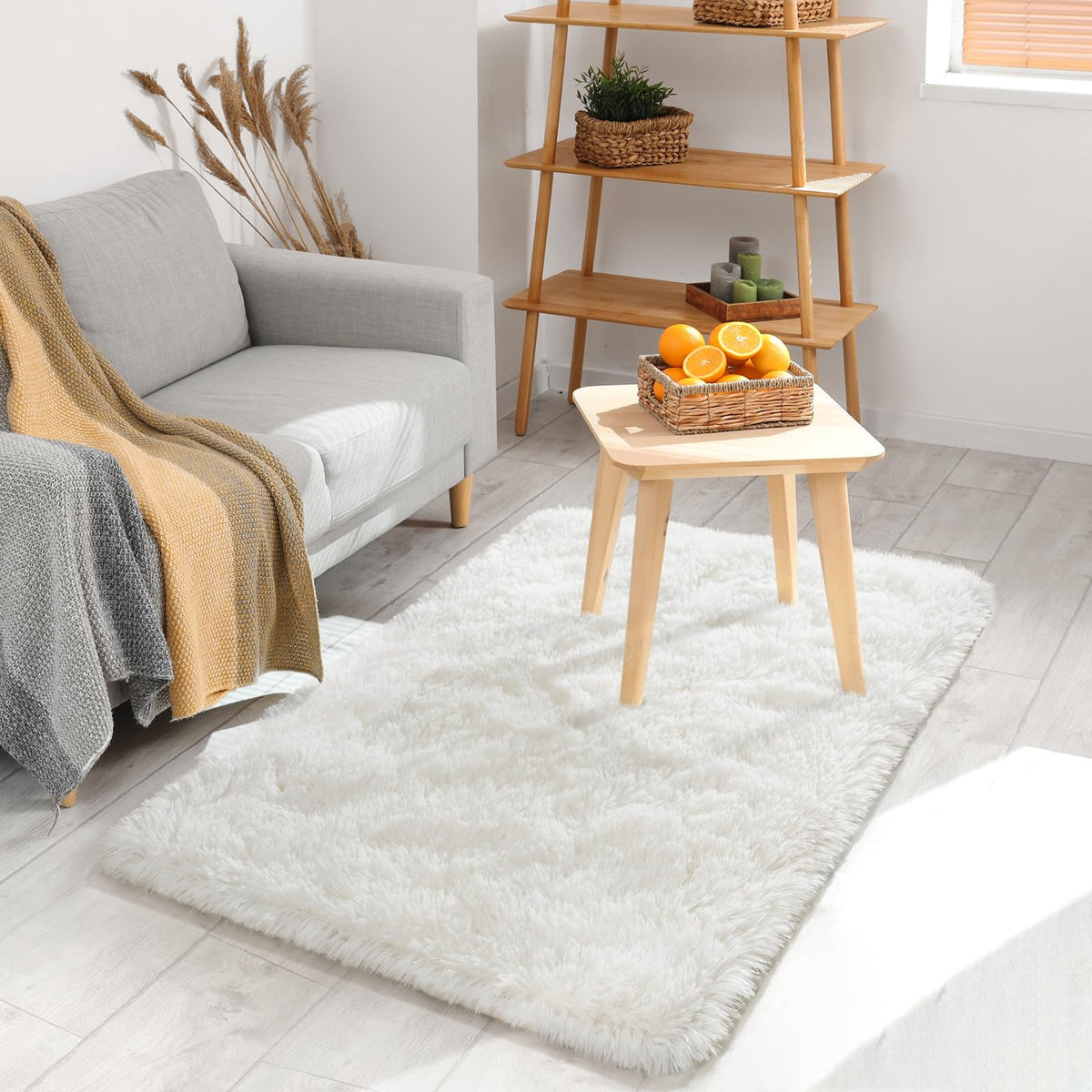 BENRON Cream White Fluffy Rugs for Living Room Bedroom 4x6, Washable