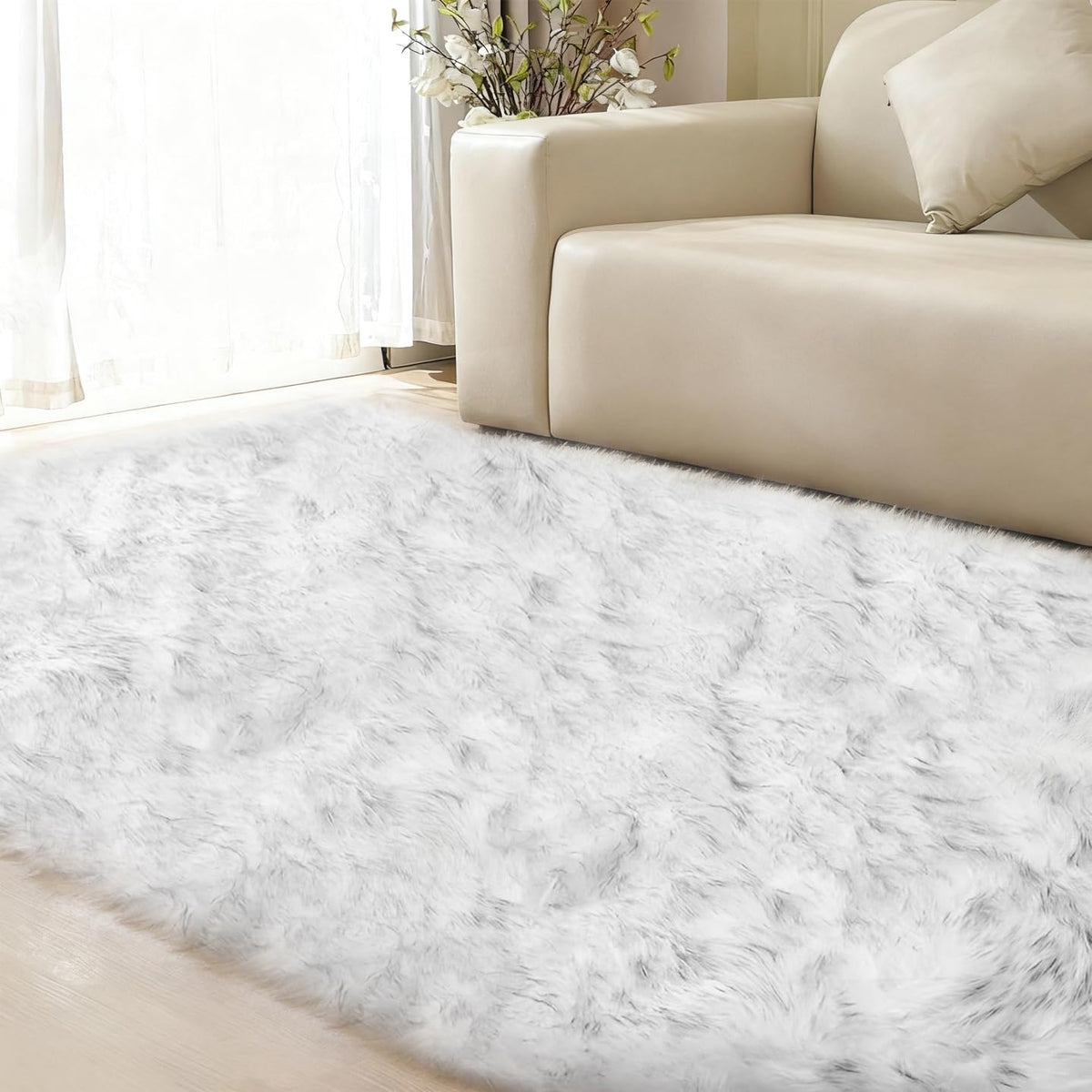 ORINOVA White Faux Sheepskin Fuzzy Fur Rugs for Bedroom Small Machine Washable Fluffy Area Rugs for Living Room 2x4 Shag Nursery Rug