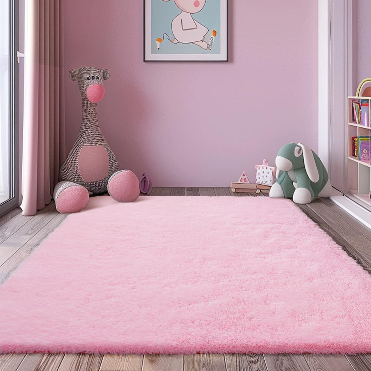 5x8 Shag Area Rug for Bedroom,Grey and Black Fluffy Rugs for Living Room