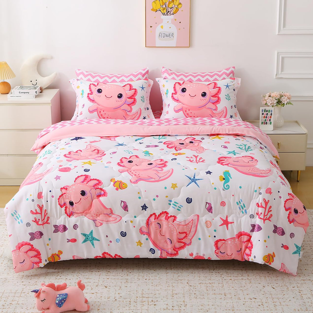 7 Piece Girls Cats Bedding Comforter Set Twin Size for Kids Bed in A Bag Pink Cute Cartoon Pet Cat Bedding Set for Boys Teens (1 Comforter, 1 Flat Sheet, 1 Fitted Sheet, 4 Pillow Sham) Gray