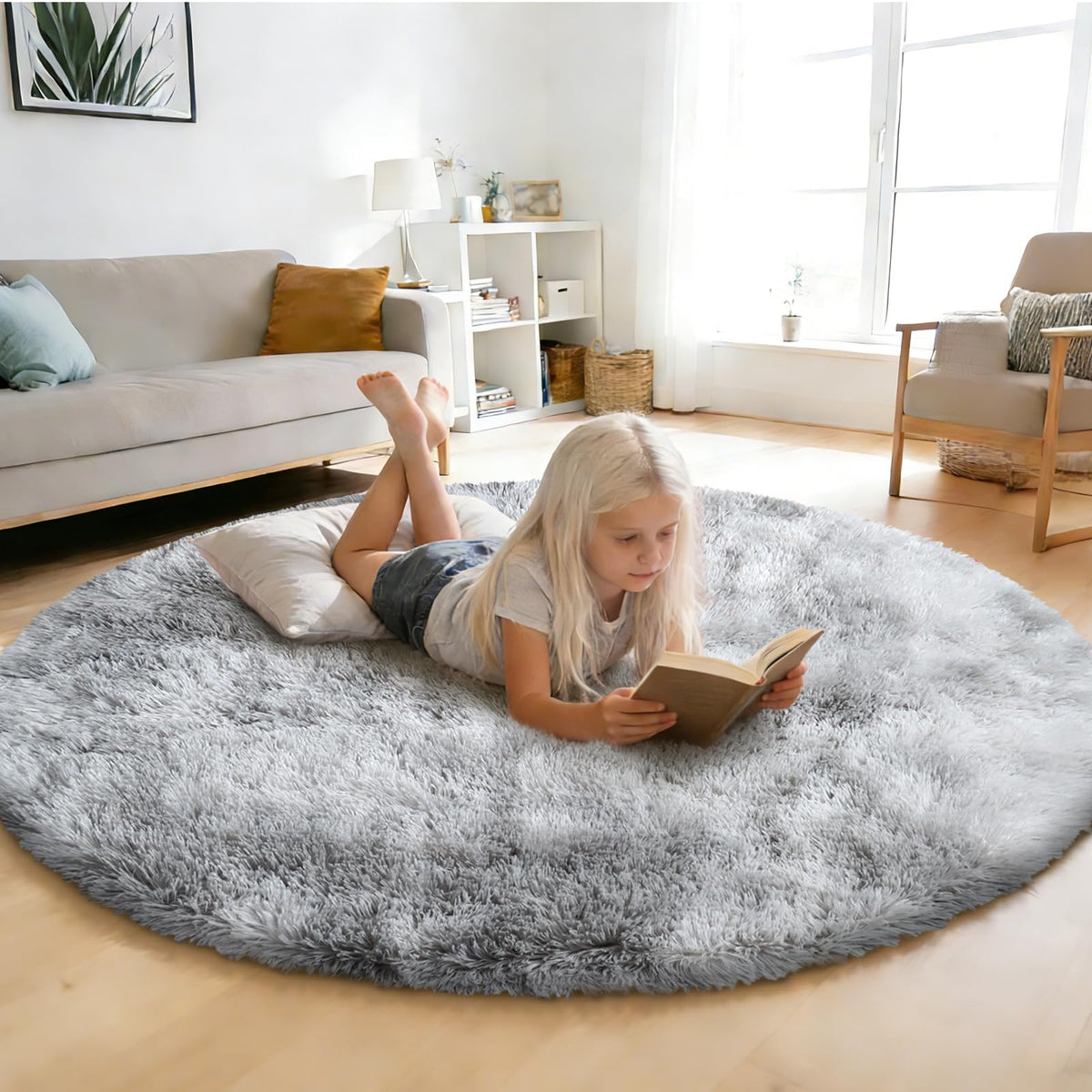 5x8 Shag Area Rug for Bedroom,Grey and Black Fluffy Rugs for Living Room
