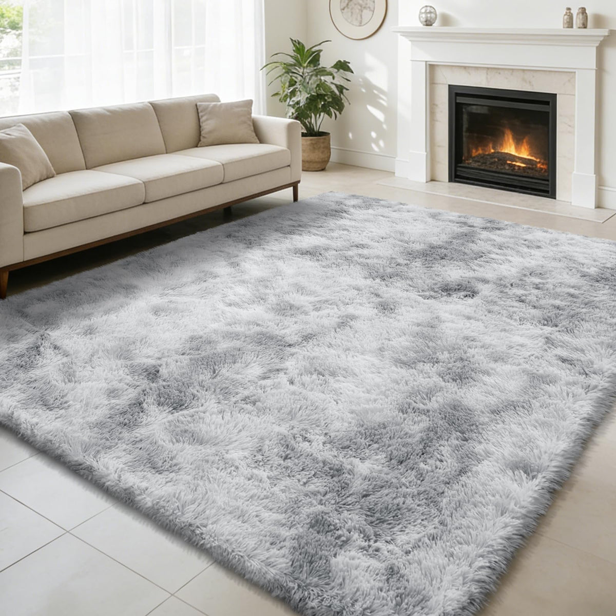 5x8 Shag Area Rug for Bedroom,Grey and Black Fluffy Rugs for Living Room