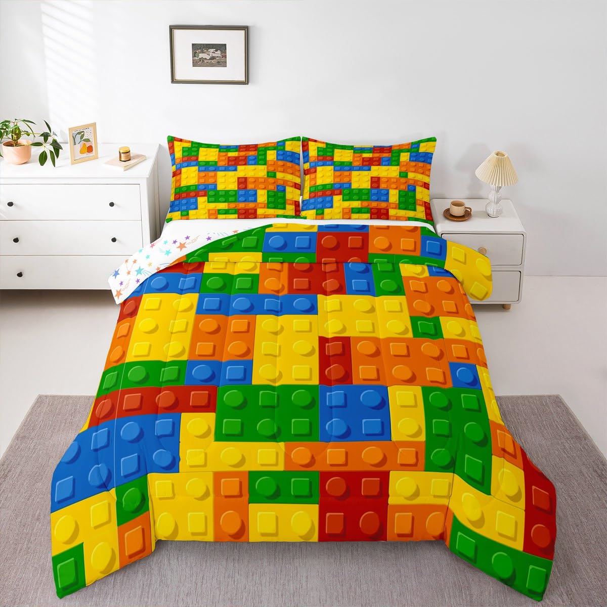 Feelyou Kids Construction Comforter Set Twin Bedding Sets for Boys Toddler Children Cartoon Cars Excavator Tractor Comforter Set Construction Machinery Truck Duvet Set Cars Bed Set with 1 Pillow Case