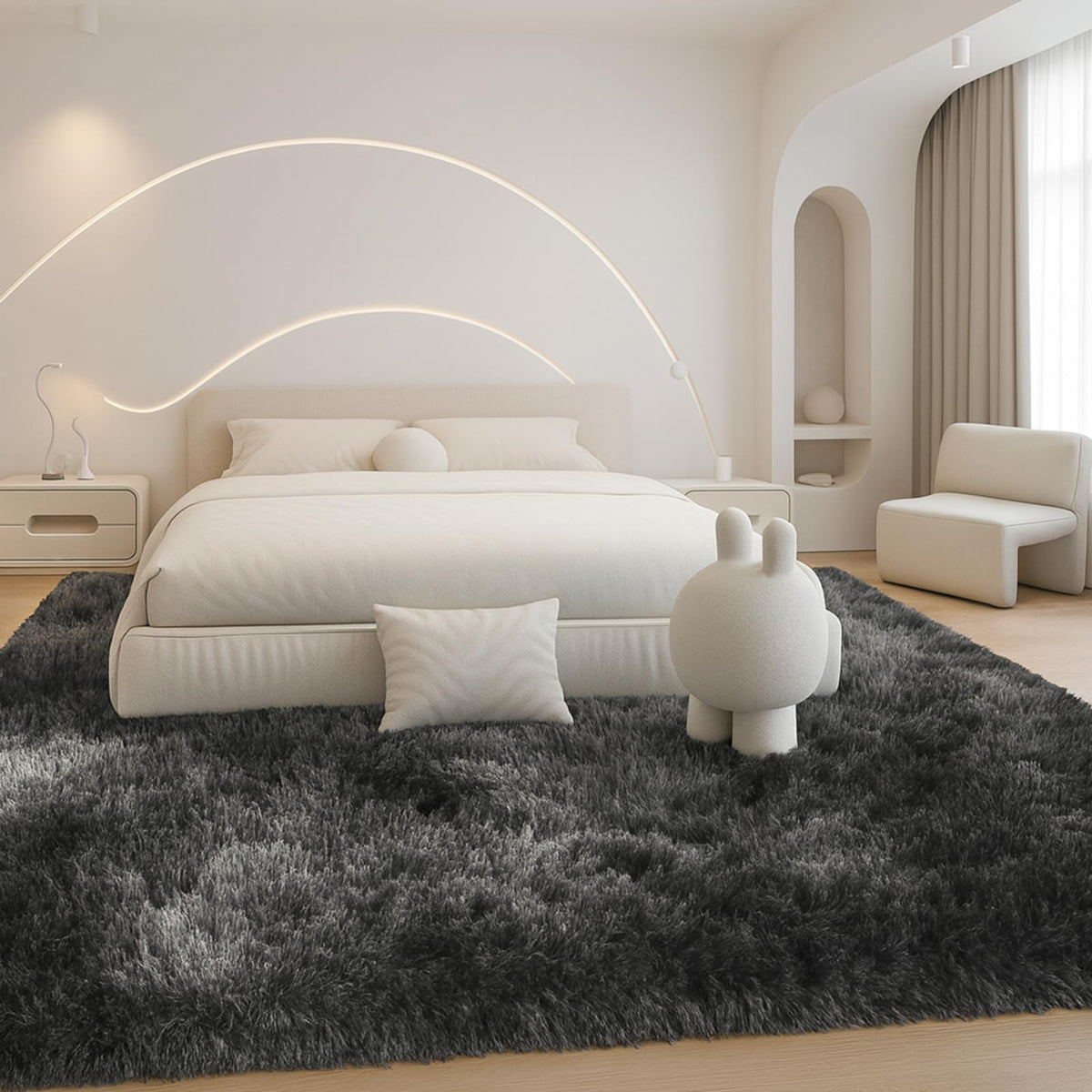 8x10 Cream Fluffy Shag Area Rug, Non-Slip Soft Carpet for Home