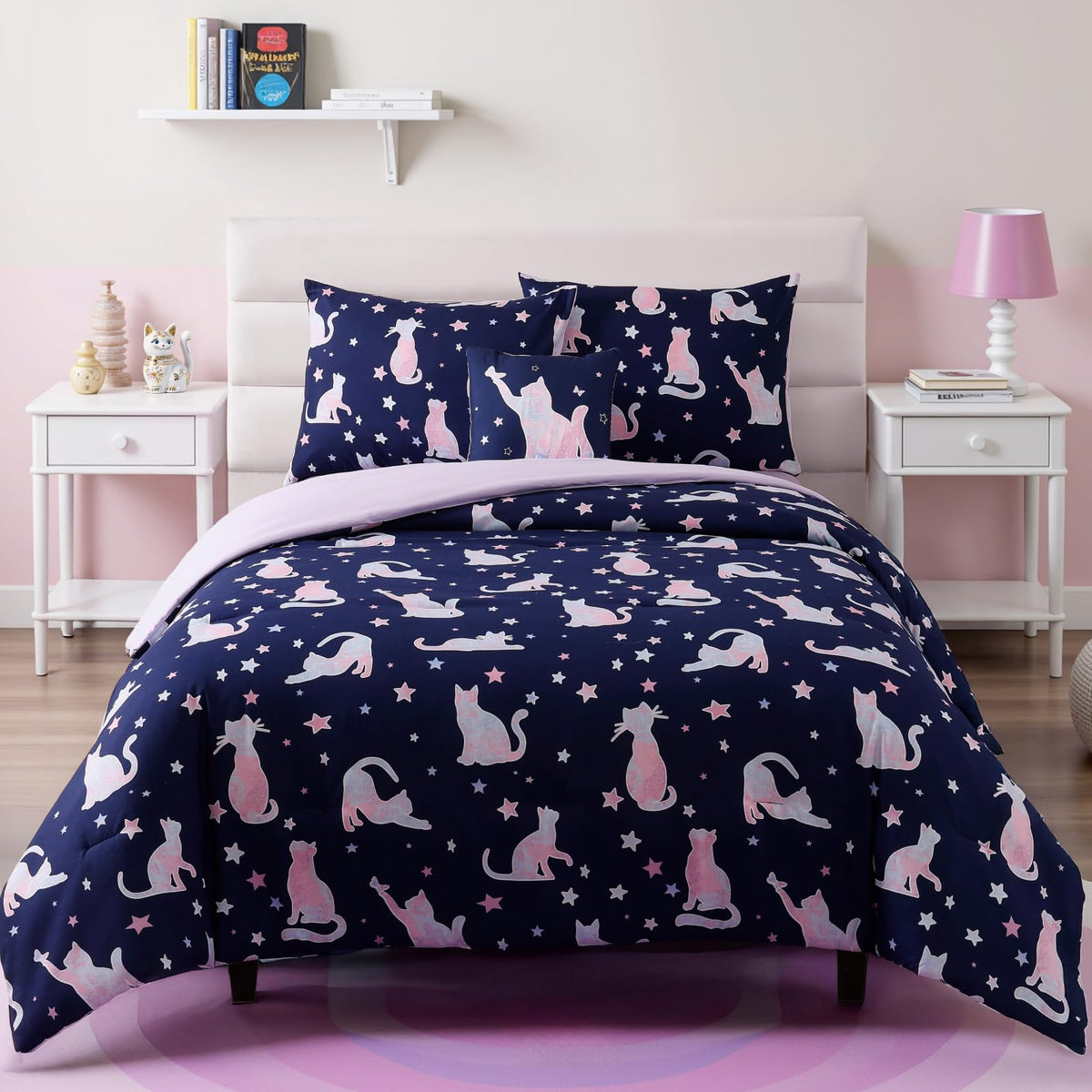 Twin Comforter Set for Girls - 3 Pieces Pink Rainbow Twin Bedding Sets