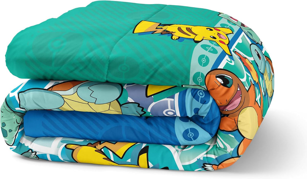 Northwest Pokemon First Starters Full Size Bed in a Bag Set, Pikachu Charmander Squirtle Bulbasaur, Kids Boys Girls Bedding Comforter Sheets
