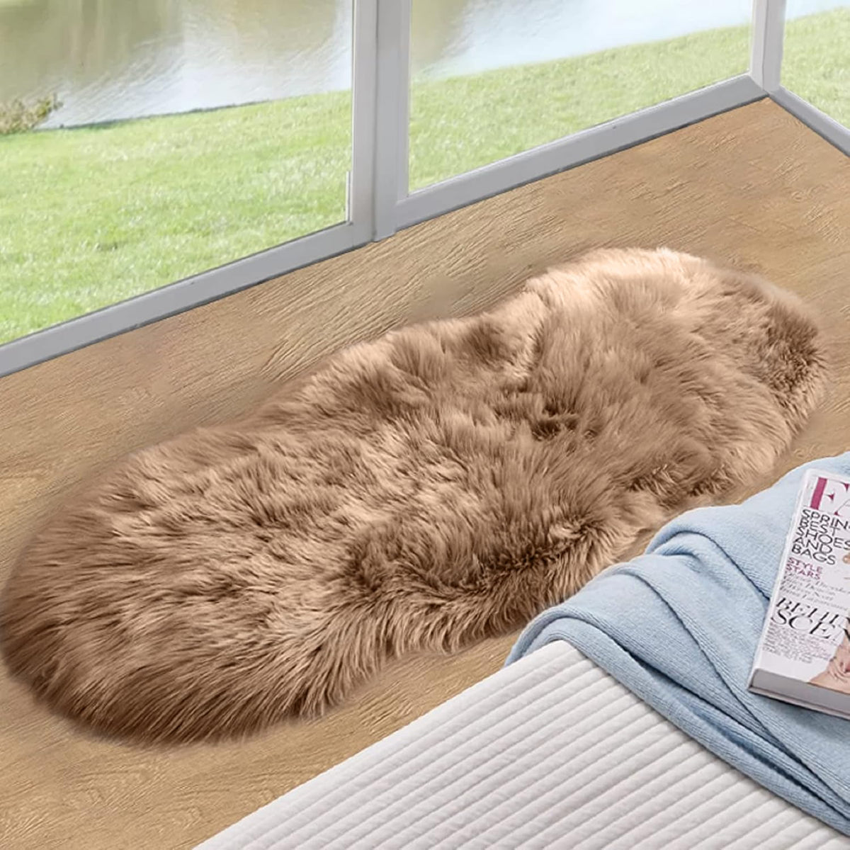 ORINOVA White Faux Sheepskin Fuzzy Fur Rugs for Bedroom Small Machine Washable Fluffy Area Rugs for Living Room 2x4 Shag Nursery Rug