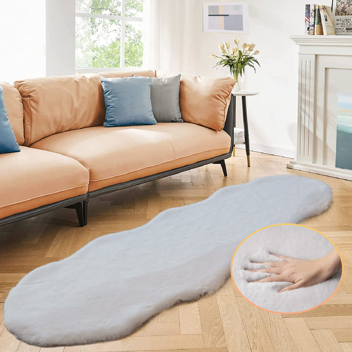 ORINOVA White Faux Bunny Fluffy Fur Rug Washable Area Rugs for Living Room Nursery Rugs for Bedroom 2x3 Rectange Rug Cute Home Décor