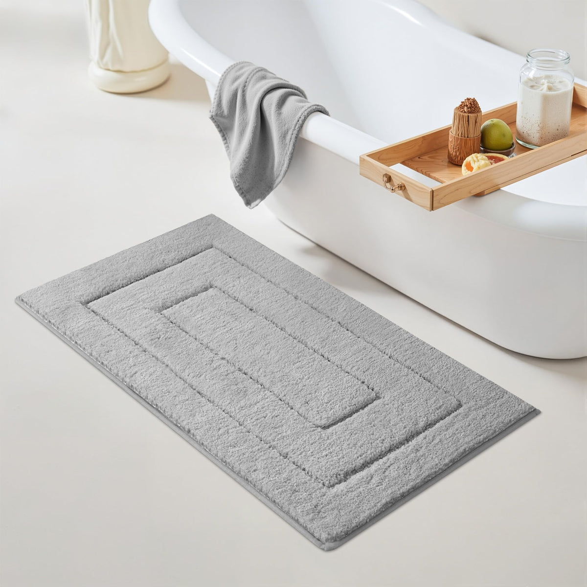 GRANNY SAYS Gray Bathroom Rug 16" x 24", Non-Slip Microfiber Bath Mat