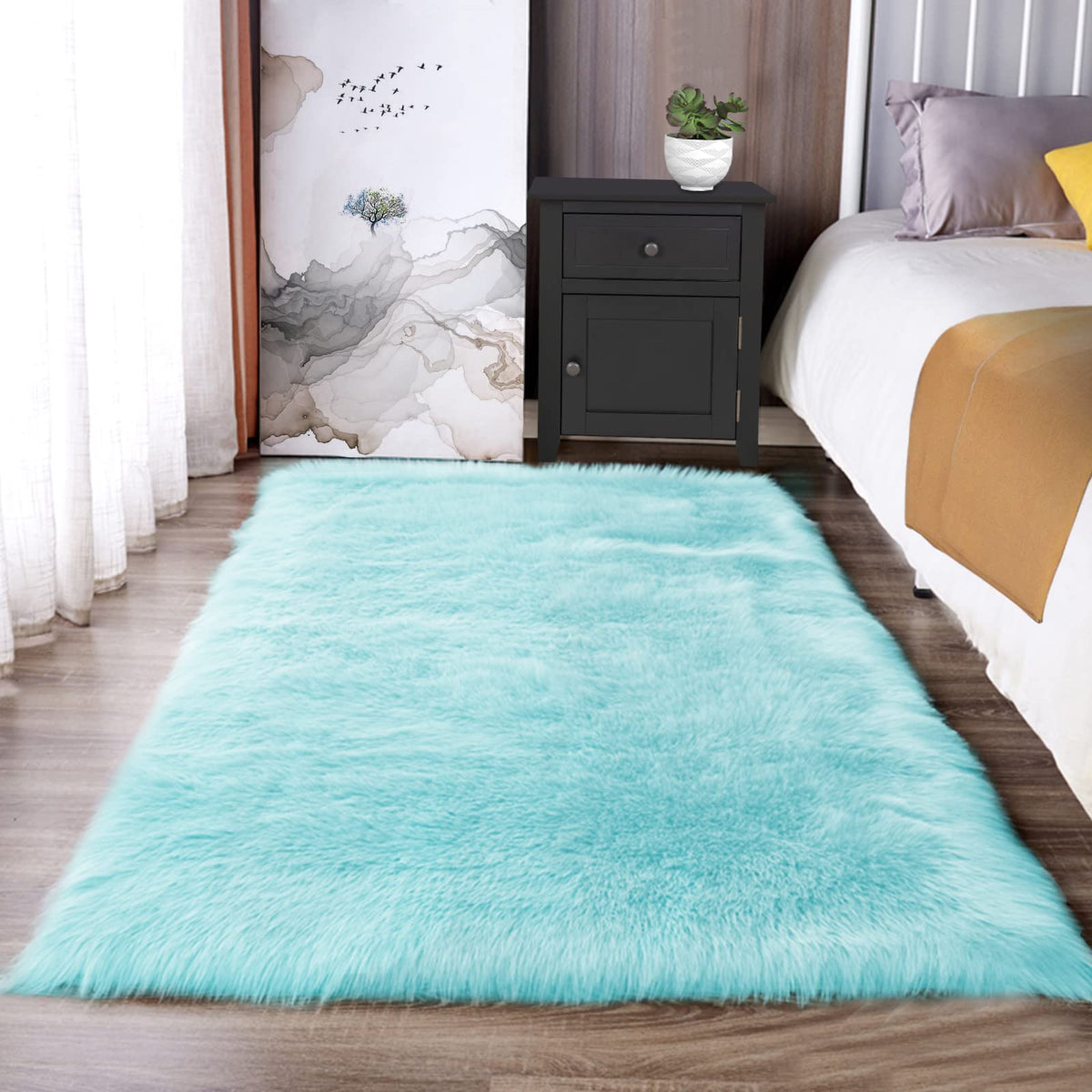Latepis White Faux Fur Sheepskin Rug 4x6 for Living Room, Fuzzy Rugs Fluffy Washable Rug for Bedroom, Playroom, Luxury Room Decor, Rectangle