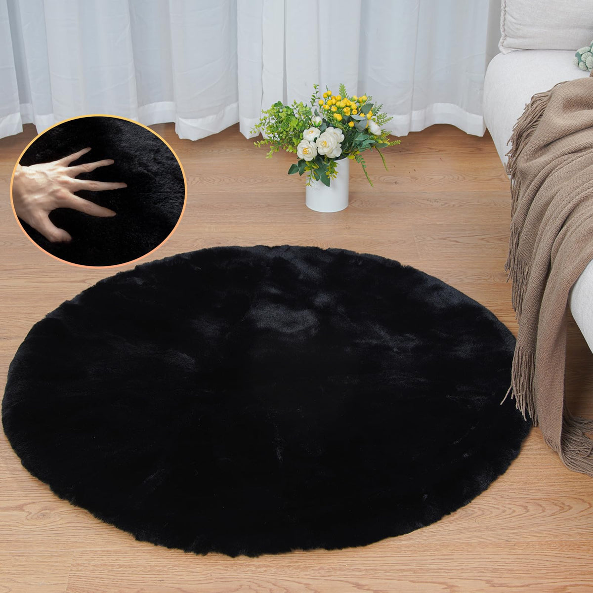ORINOVA Beige Faux Sheepskin Rabbit Fur Shaggy Rugs for Bedroom Small Shag Washable Fluffy Fur Rug for Living Room Rug 2x3 Nursery Rectange Rugs