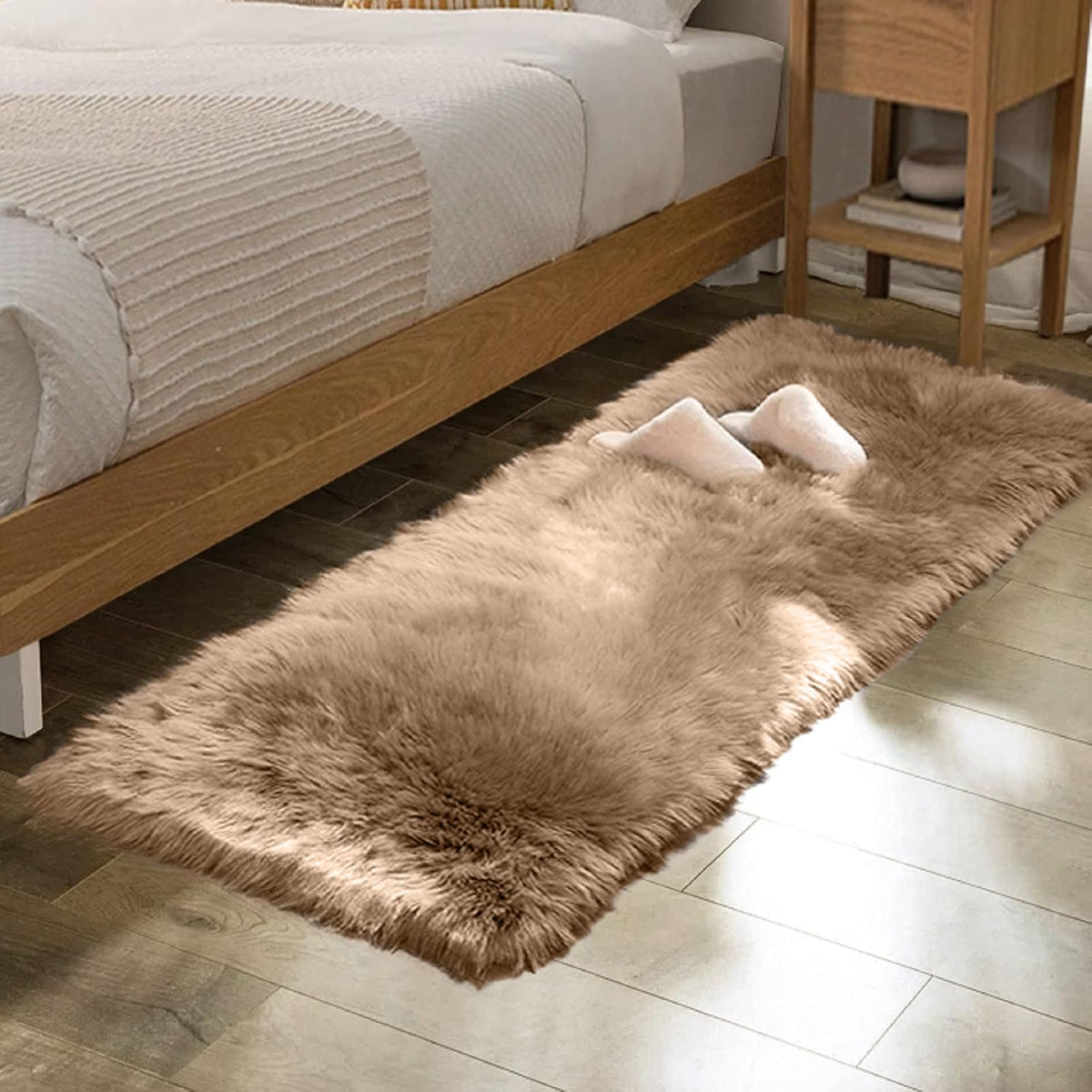 ORINOVA White Faux Sheepskin Fuzzy Fur Rugs for Bedroom Small Machine Washable Fluffy Area Rugs for Living Room 2x4 Shag Nursery Rug