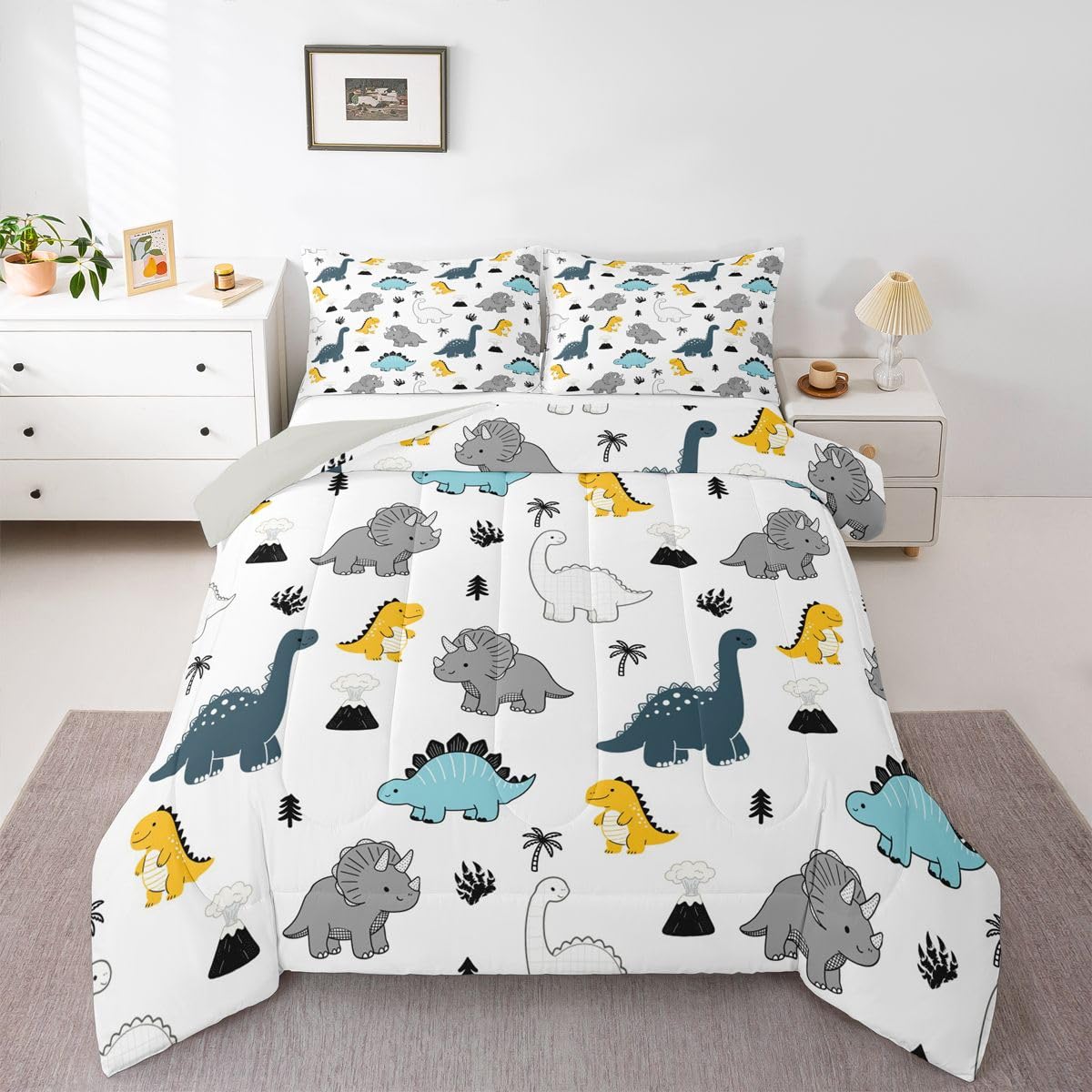 Feelyou Dino Dinosaur Comforter Set Twin Size Kids Boys Bedding