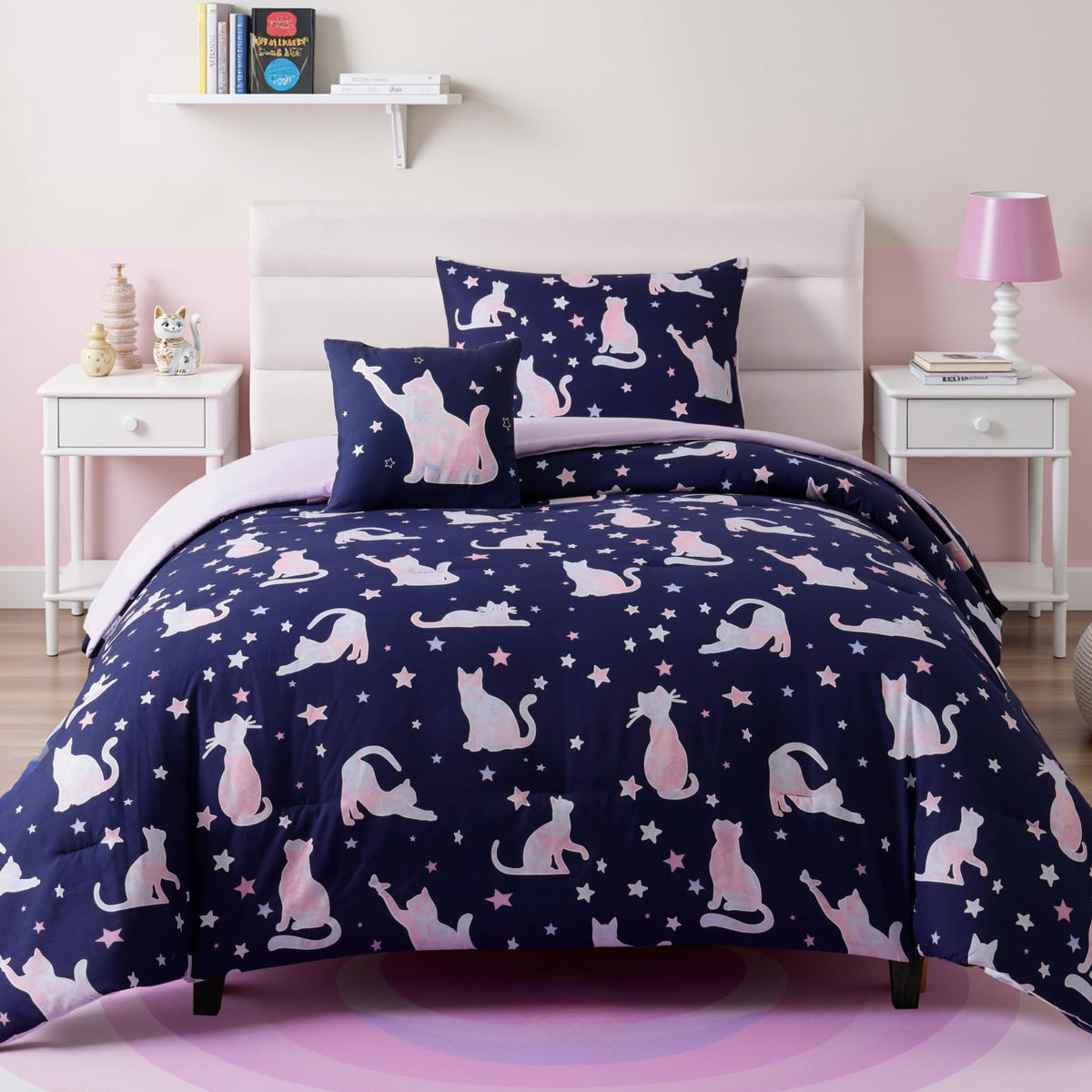 Twin Comforter Set for Girls - 3 Pieces Pink Rainbow Twin Bedding Sets