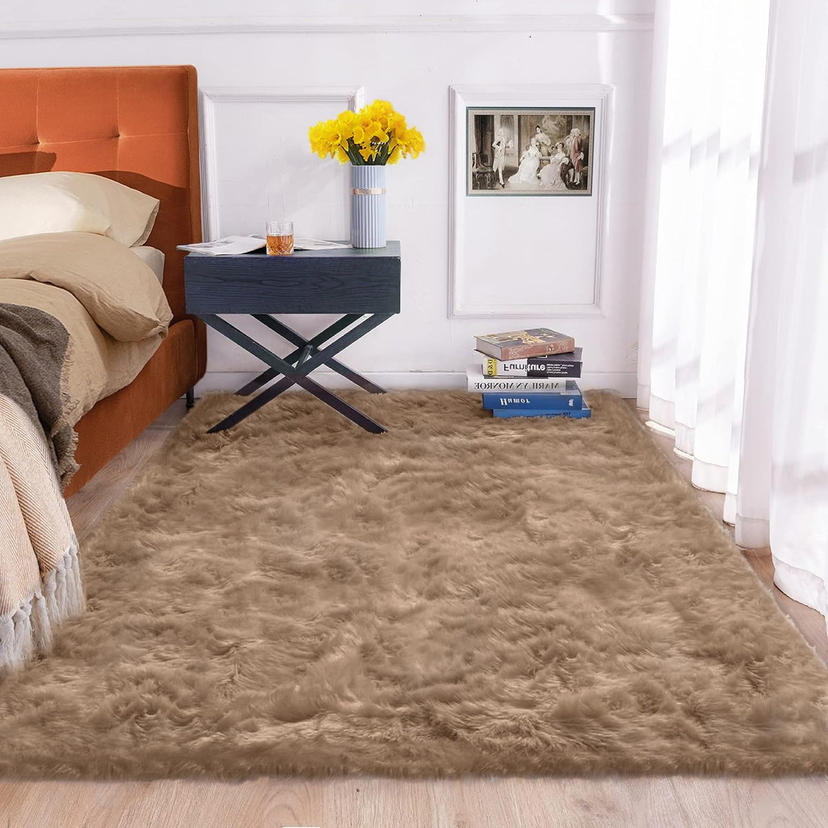 ORINOVA White Faux Sheepskin Fuzzy Fur Rugs for Bedroom Small Machine Washable Fluffy Area Rugs for Living Room 2x4 Shag Nursery Rug
