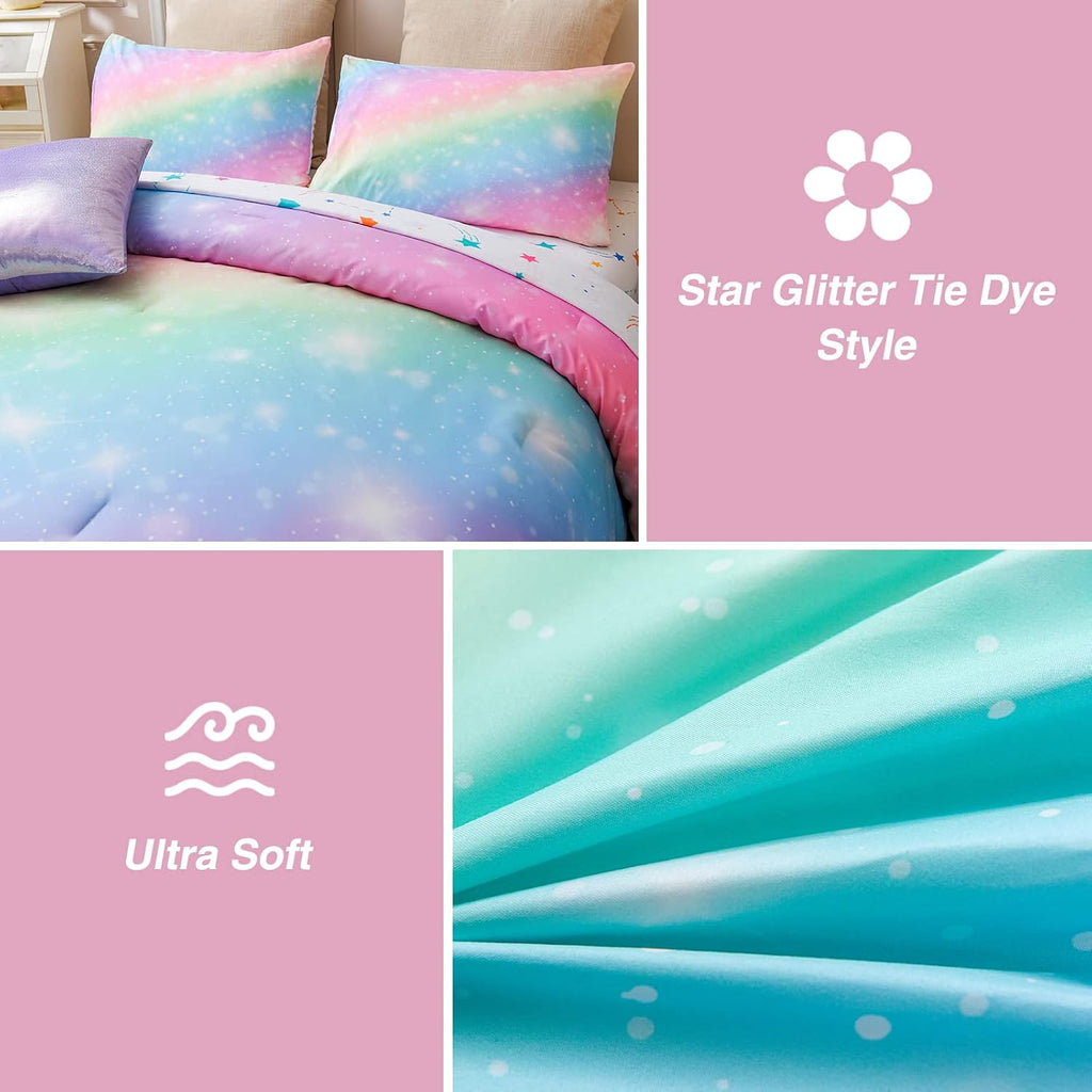 A Nice Night 6Pcs Gradient Glitter Twin Comforter Sets for Kids