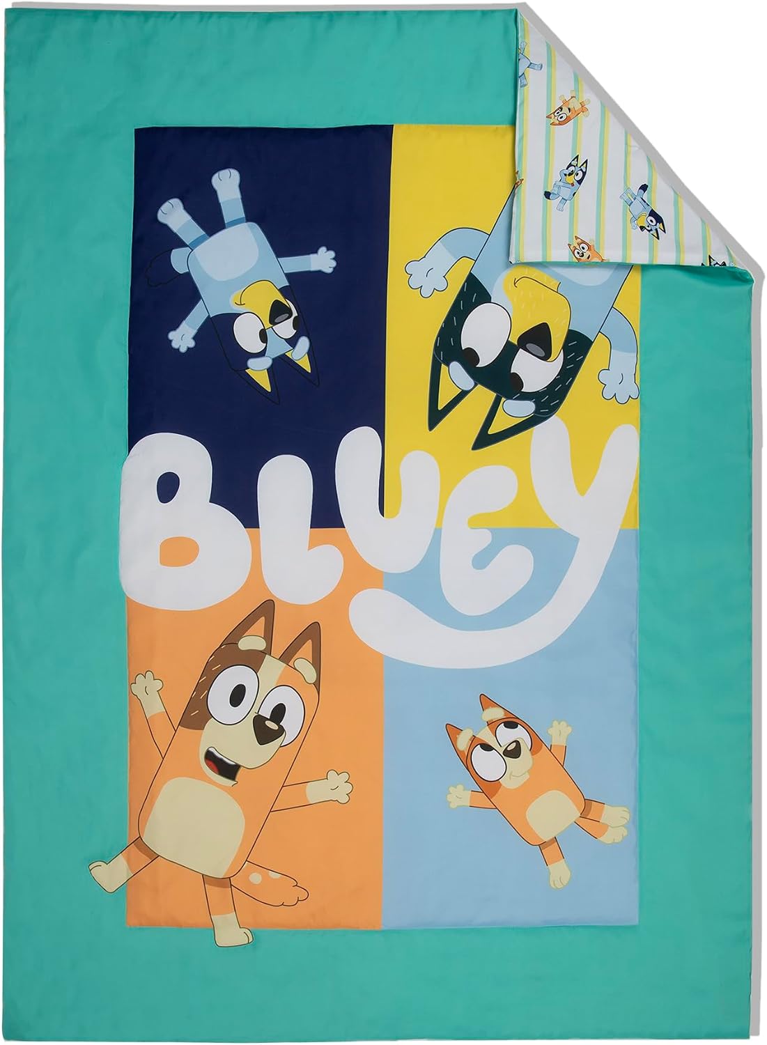Bluey 4 Piece Toddler Bedding Set – Includes Comforter, Sheet Set – Fitted Top Sheet Reversible Pillowcase for Boys or Girls Bed, Blue