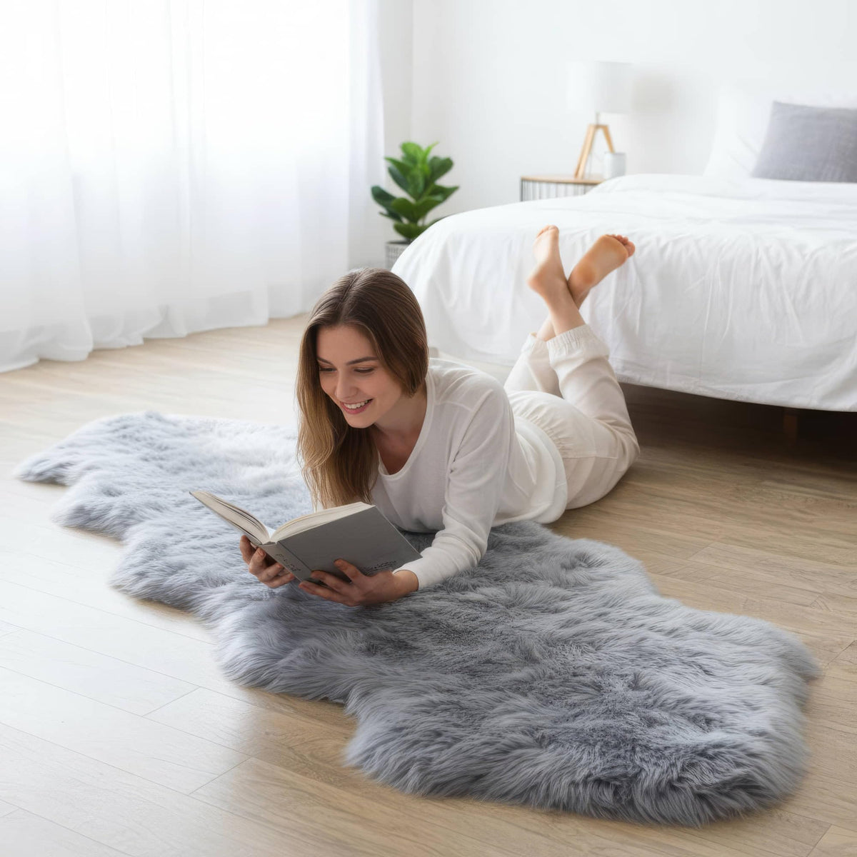 Genuine Sheepskin Rug & Chair Cover Ivory 2X3 Real Fur Throw for Bedroom