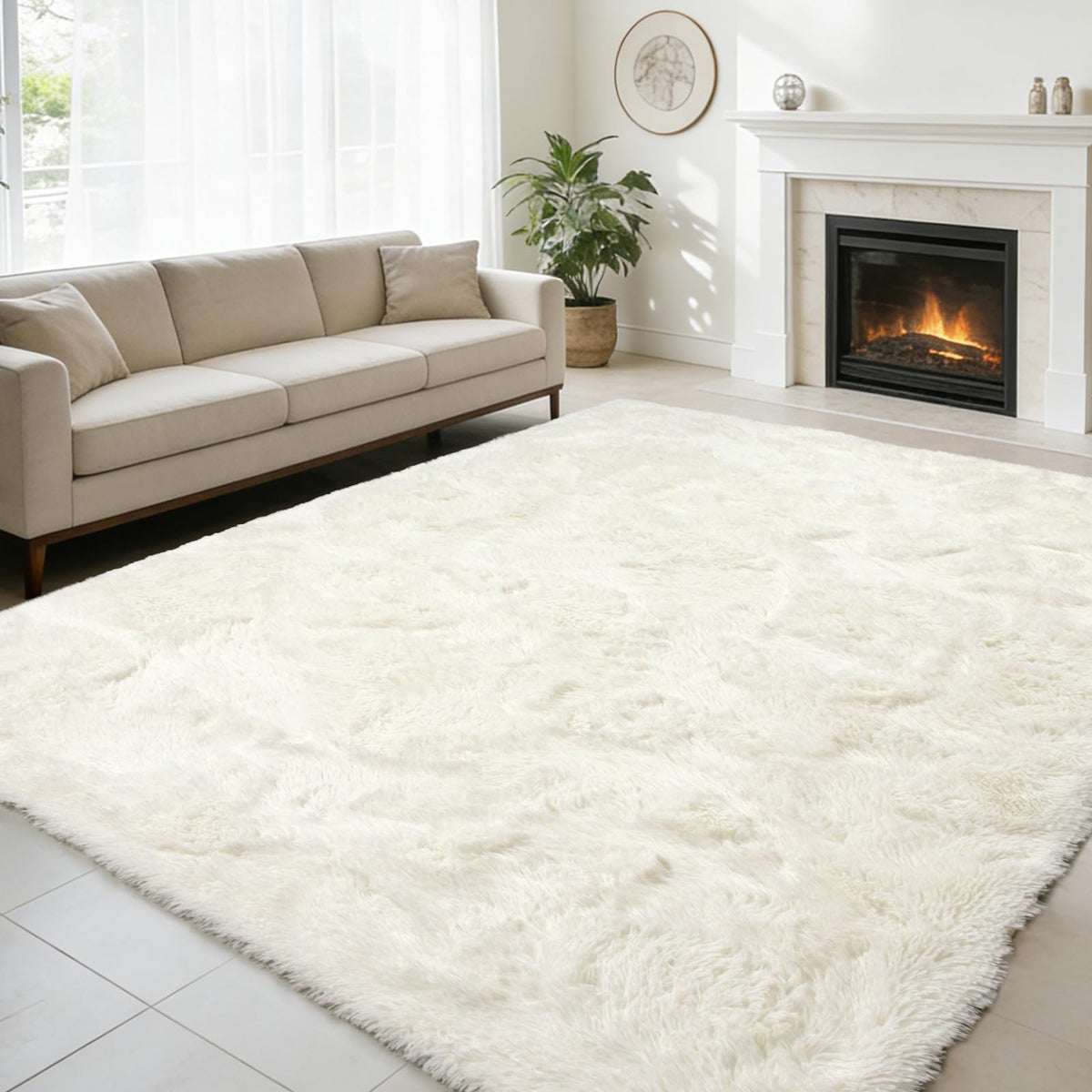 5x8 Shag Area Rug for Bedroom,Grey and Black Fluffy Rugs for Living Room