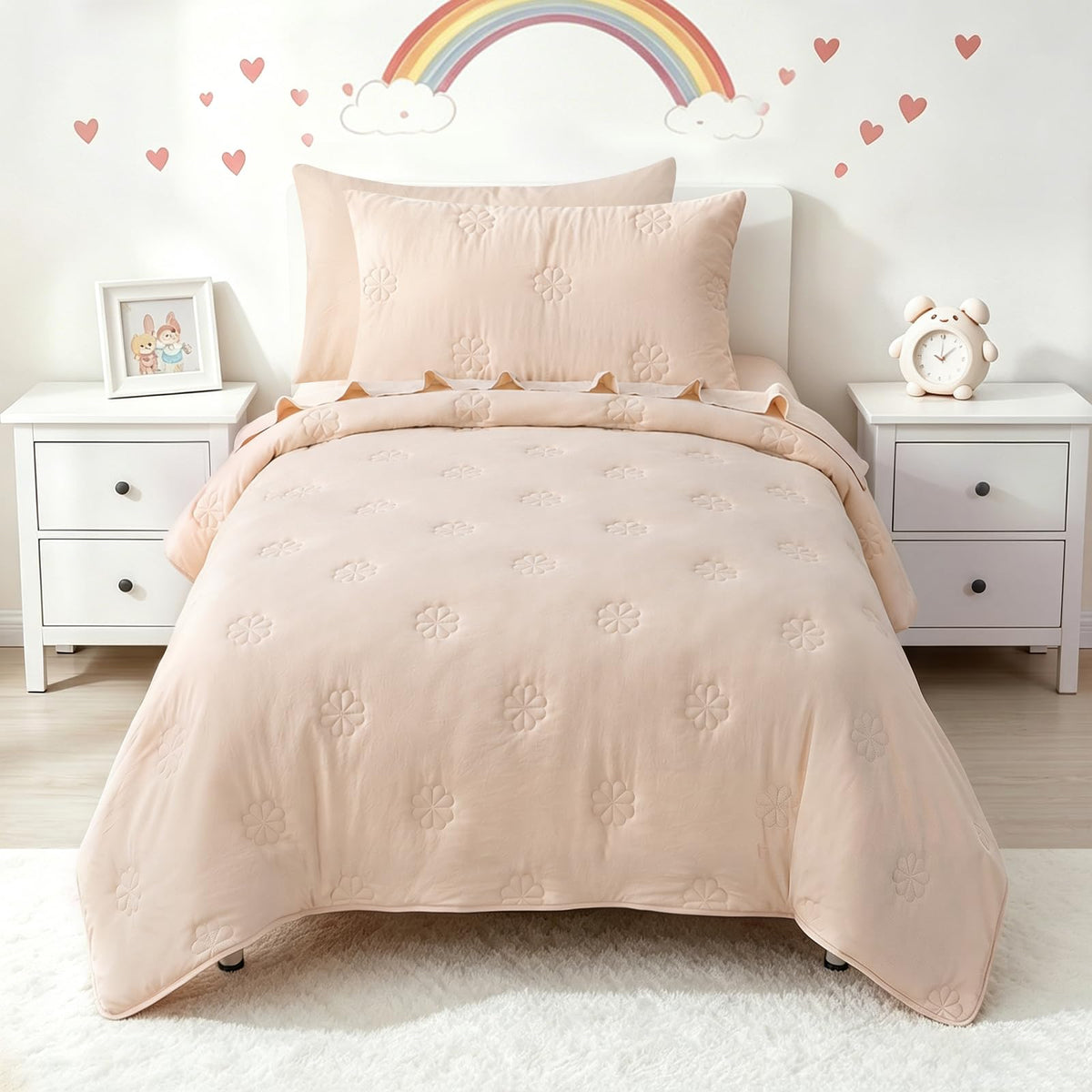 Toddler Bedding Sets for Girls Boys Kids Soft Comforter Set Beige