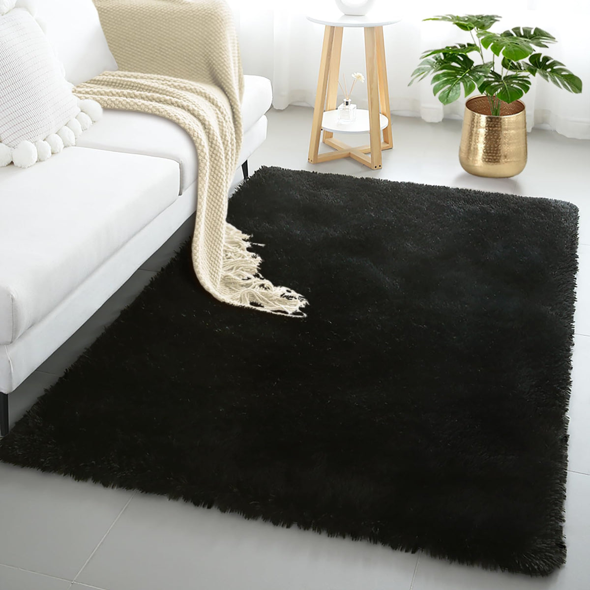 4x6 Light Grey Fluffy Shag Rug for Bedroom, Plush Washable Carpet
